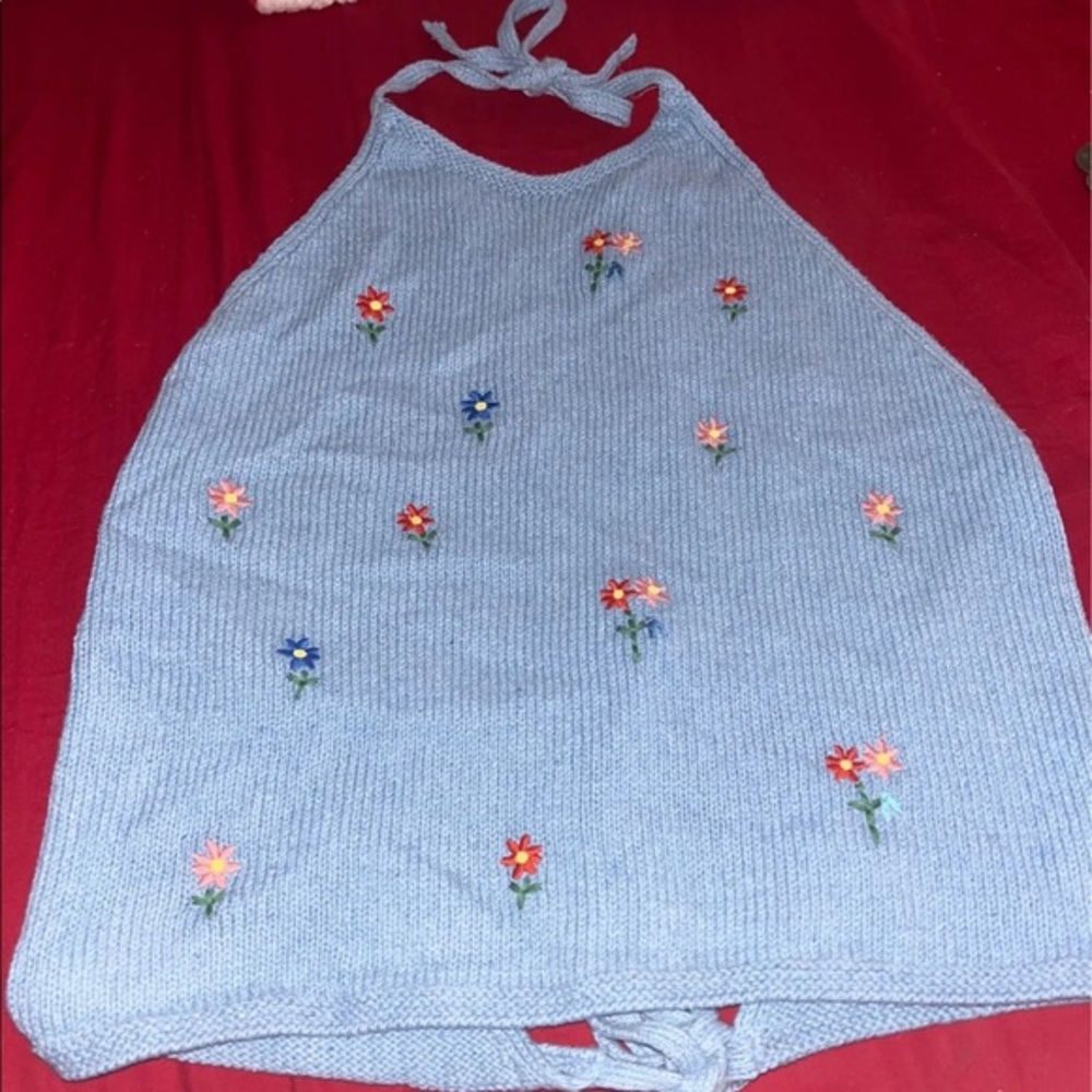 Zara Light Blue Floral Knit Crop Top